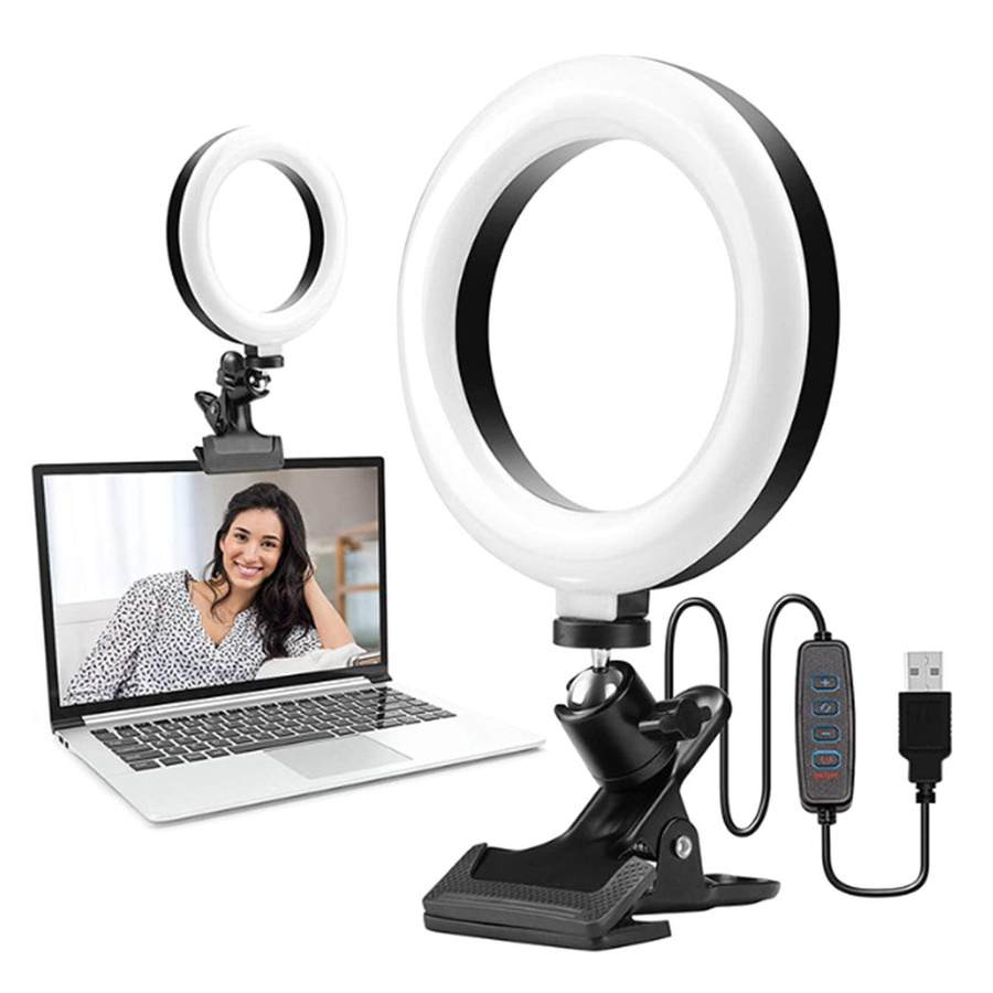 KONNWEI Selfie Ringlicht 6 Zoll mit Klemme, USB-betrieben, 3 Farbtemperaturen und 3 Dimmstufen, Schwarz - Bild 2