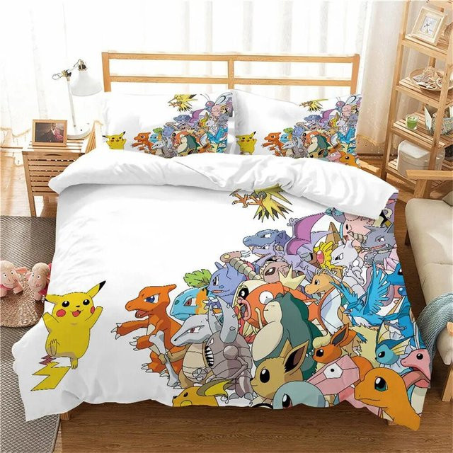 Pokemon Pikachu 3D Bettwäsche-Set aus Mikrofaser für Kinder und Erwachsene, 3-teilig, B/H: 175 x 218 cm - Bild 1