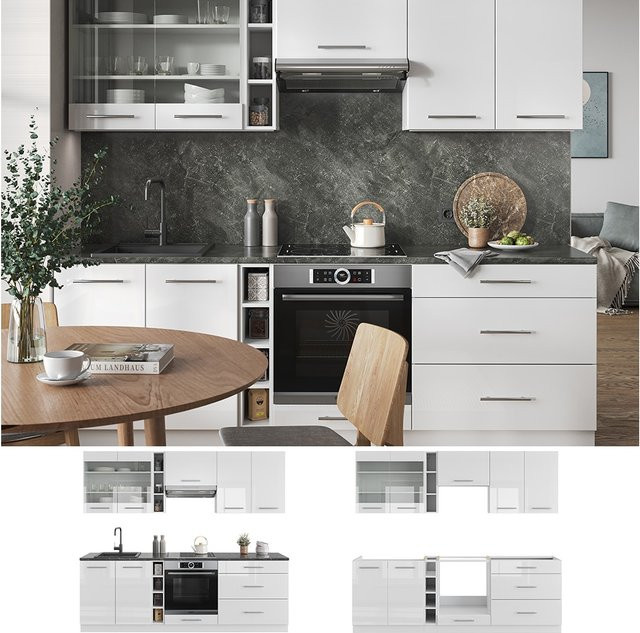 Vicco Küchenzeile Fame-Line Weiß Hochglanz 235 cm modern - Bild 1