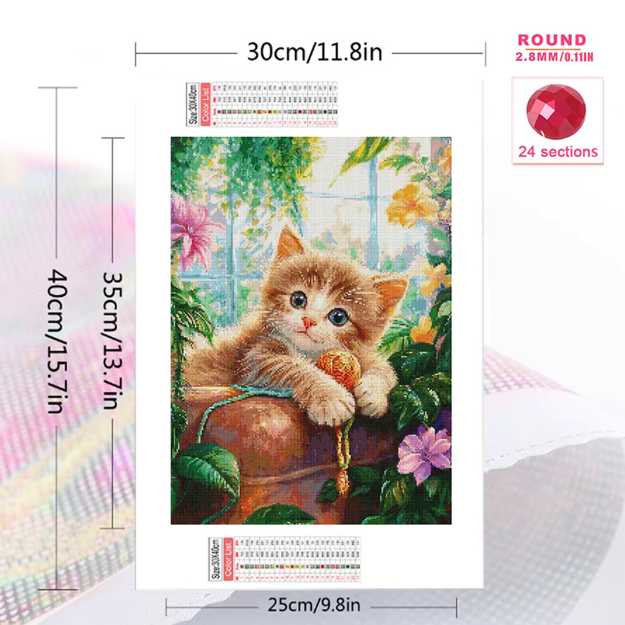 EverShine Diamantstickerei Set Katze mit Blumenmotiv als Kreuzstich Kit in Multicolour, B/H: 30 x 20 cm - Bild 2