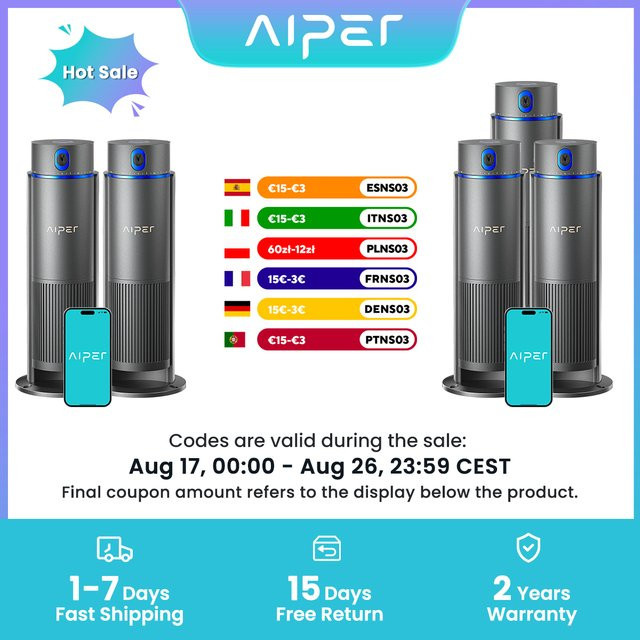 Aiper IrriSense 2 Intelligenter Rasensprenger 2er-Set in Grau mit automatischer Bewässerungssteuerung, Regensensor und Planung für bis zu 445 m² - Bild 1