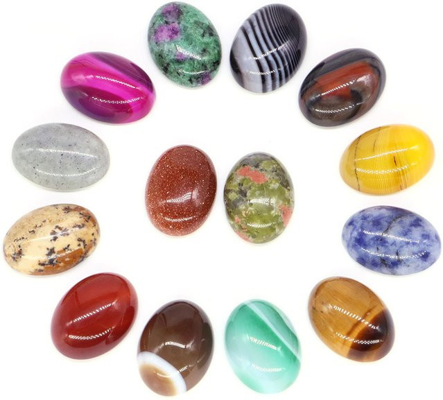 Ovaler Cabochon Stein, Natürlicher Edelstein, Kristall, 13x18mm, Unisex - Bild 1