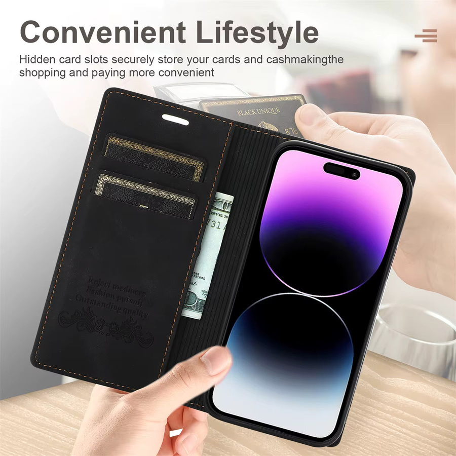 Luxuriöse Flip-Lederhülle von aierkeba für iPhone Modelle mit Kartenfächern und Schutzabdeckung in Pink oder Black - Bild 4