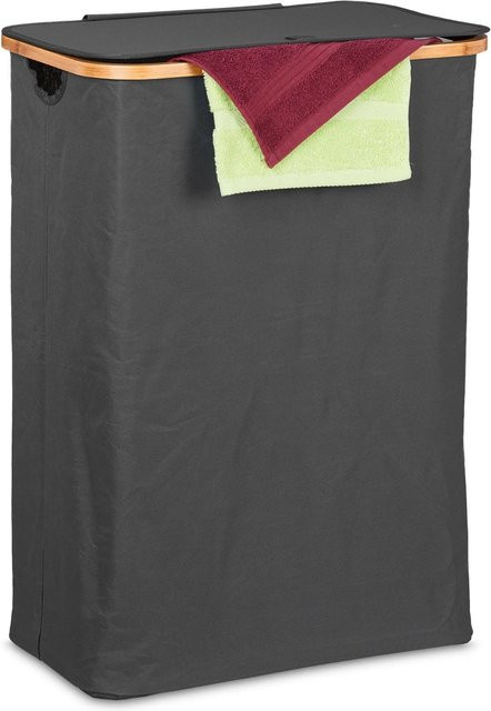 Faltbarer Wäschekorb von Relaxdays aus Bambus und Polyester in Schwarz und Natur mit Deckel, B/T/H: 75 x 54 x 34 cm - Bild 1