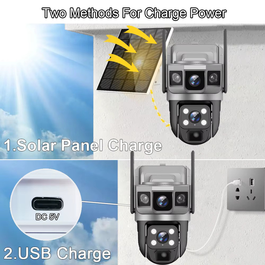V380 WiFi IP Kamera mit Solar Panel und Dual Objektiv, 12MP Wasserdichte CCTV Sicherheitskamera mit PIR Bewegungserkennung - Bild 2