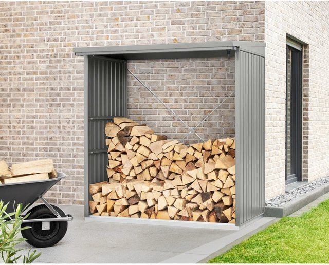 Ecostar Kaminholzregal Trend-V aus Metall in Grau, B/H/T: 181,4 x 198 x 102,5 cm - Bild 1