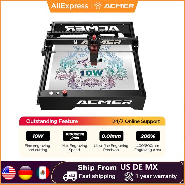 ACMER P1 10W Laser-Gravierer mit WLAN-App-Steuerung in Schwarz für Holz und Leder, Arbeitsbereich: Breite: 41 cm, Tiefe: 40 cm, Höhe: 41 cm - Bild 1