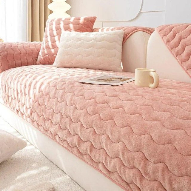Modernes Sofakissen mit Wellenlinie von A Family Of Home Textiles aus weichem Plüsch in Pink, B/B: 120 x 70 cm - Bild 1