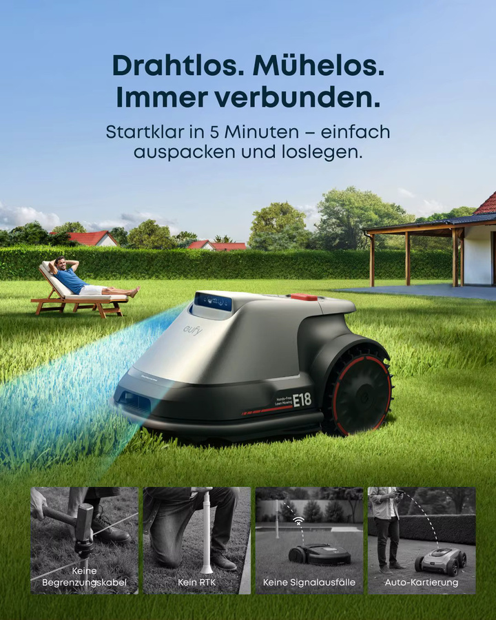 eufy Mähroboter E18 mit Smart-Navigation, Auto-Mapping und Hinderniserkennung - Bild 2
