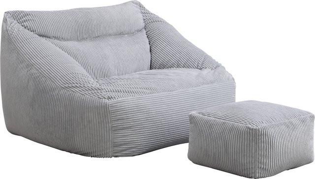 HOME DELUXE Sitzsack COZY mit Hocker in Hellgrau aus Cord und Samt - Bild 1