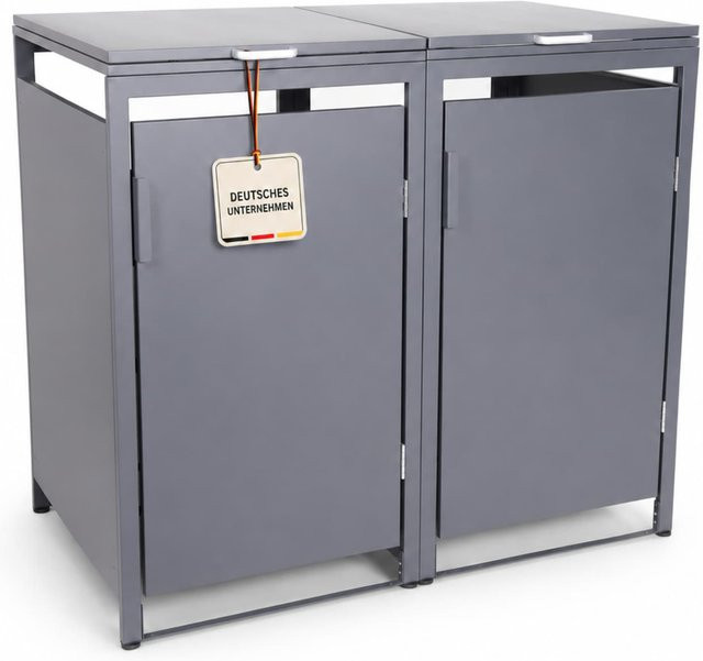 ALBATROS Mülltonnenbox 2er Hauswandversion für zwei Tonnen (120L bis 240L), verzinktes Metall, Anthrazit RAL7016 - Bild 1