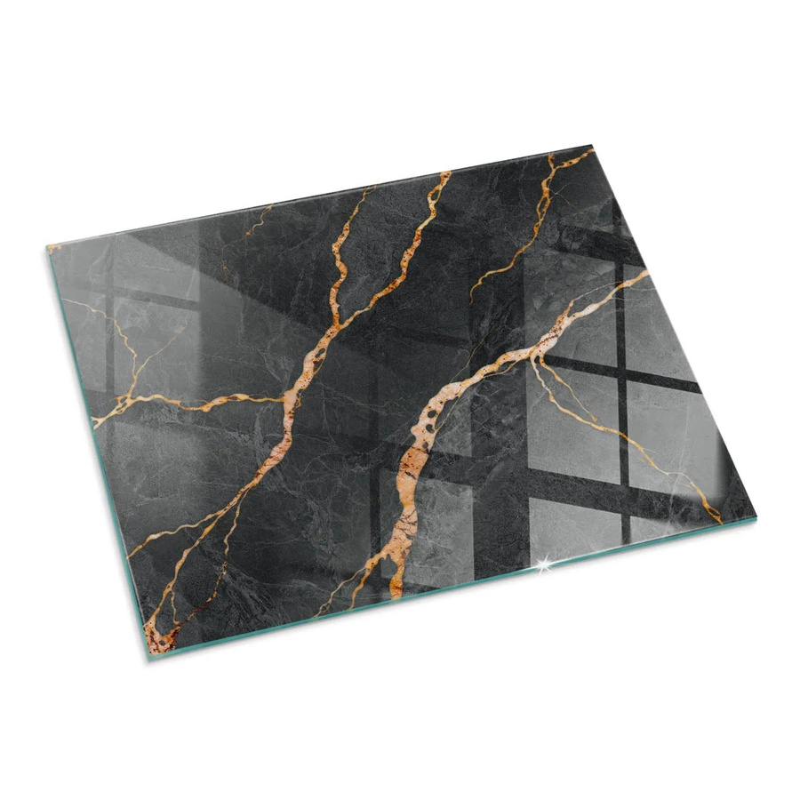 Tulup Glasplatte für Kamin in Schwarz mit Marmor-Optik, Funkenschutzplatte aus Glas, B/T: 80 x 60 cm - Bild 2