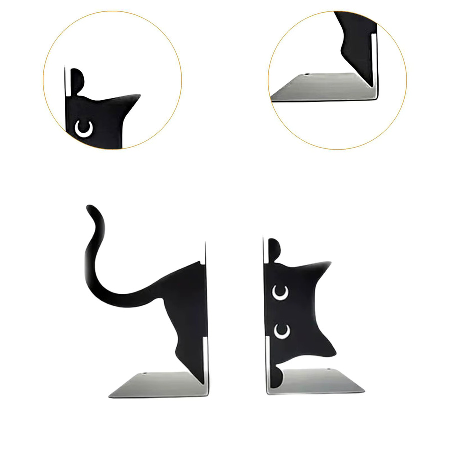 Sharprepublic Katzen-Buchstützen aus Metall in Schwarz als dekorative Tier-Skulpturen für schwere Bücher - Bild 2
