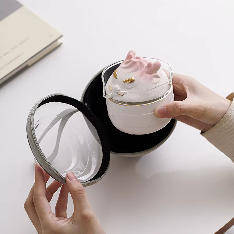 Thriving Xiaolongbao Reise-Teeservice aus Keramik, Teekanne und Tasse, Weiß - Bild 2