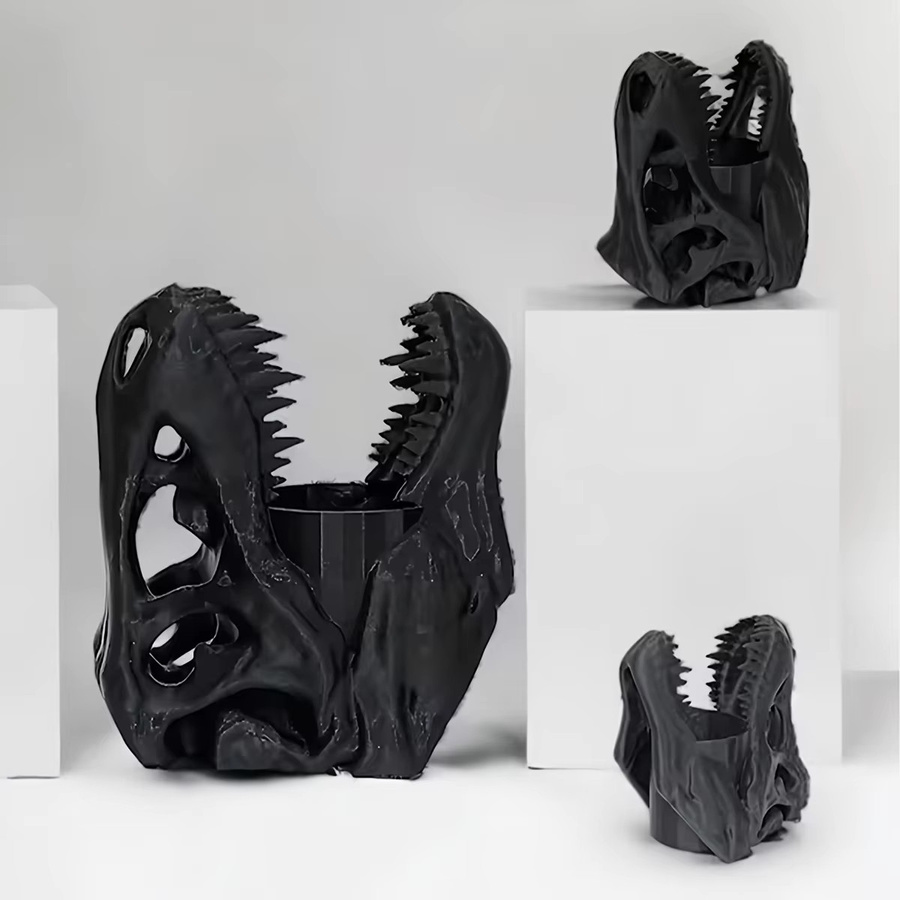 Dinosaurier-Totenkopf-Stifthalter in Schwarz aus Kunststoff als 3D-gedruckter Desktop-Organizer - Bild 3