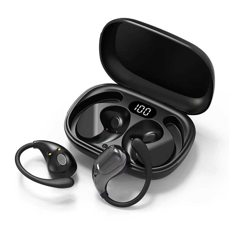 Kebidumei Bluetooth 5.4 Ohrbügel-Kopfhörer TWS HiFi-Stereo kabellose Headsets mit LED-Anzeige in Schwarz - Bild 1