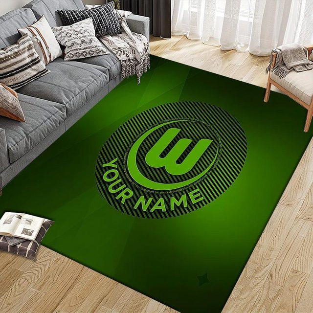 CustomHome VfL Wolfsburg Muster Teppich, quadratischer Teppich für Wohnzimmer, Schlafzimmer oder Spielzimmer, rutschfest und waschbar, Farbe: Grün, B/T: 40 x 60 cm - Bild 1