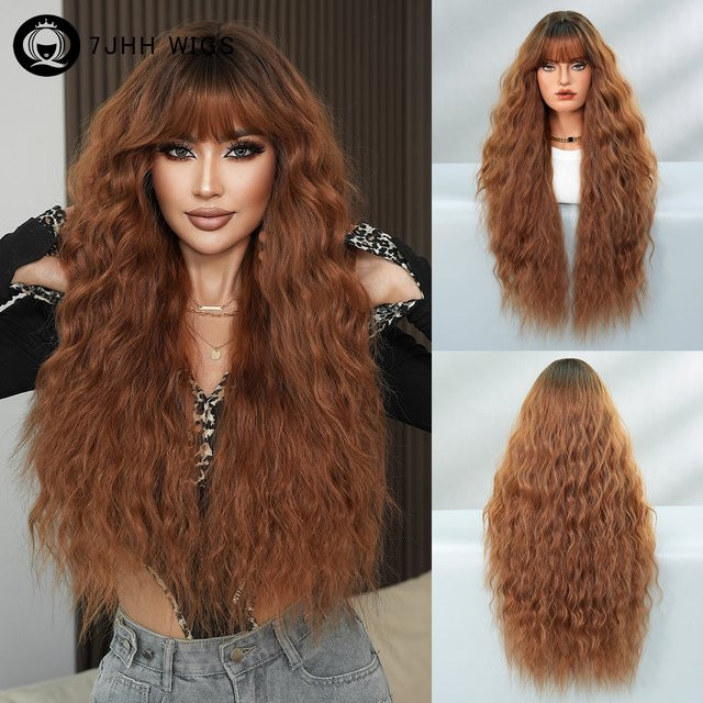 7JHH WIGS Perücke, lange gelockte braune Haare für Damen - Bild 1