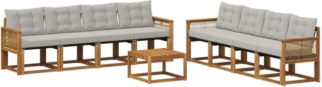 vidaXL Outdoor-Sofagarnitur aus Akazienholz mit 9 Textilene-Kissen in Grau und Natur - Bild 1