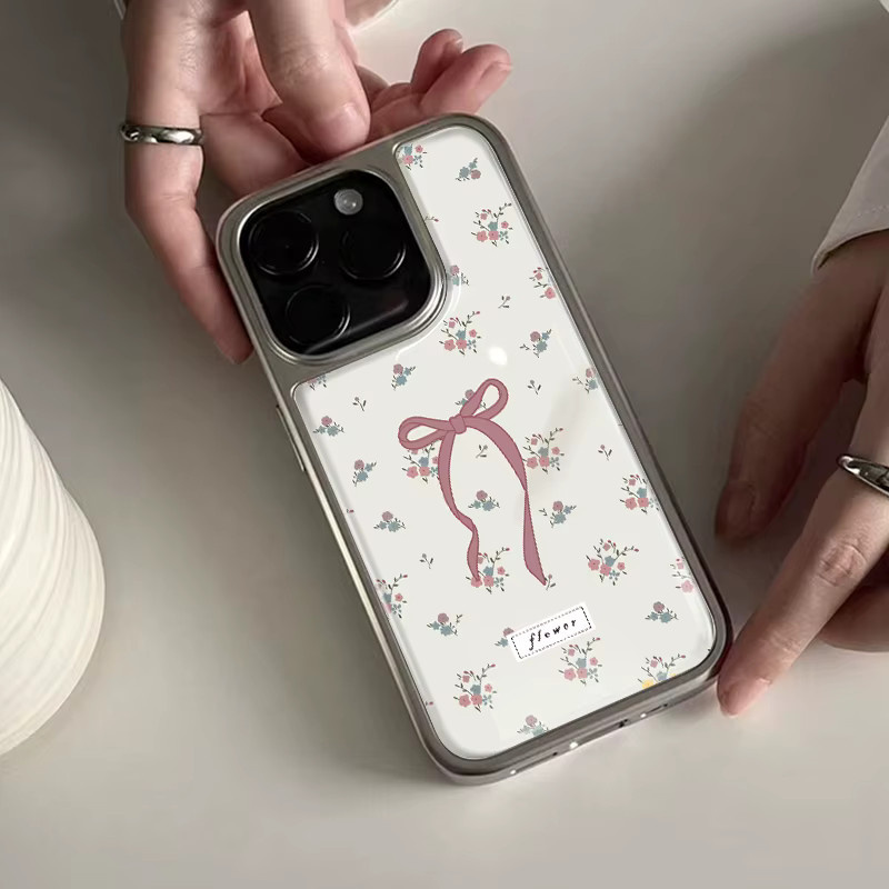DecoPhone Stoßfeste Handyhülle mit rosa Blumendruck und silbernem Rand für iPhone 17, 16, 15, 14 Pro Max - Bild 3