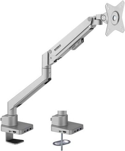 SpeaKa Professional SP-MM-600 Einfach Monitor-Tischhalterung mit Gasdruck-Technik und integrierter Dockingstation, Silber, für 43,2 cm bis 81,3 cm Monitore - Bild 1