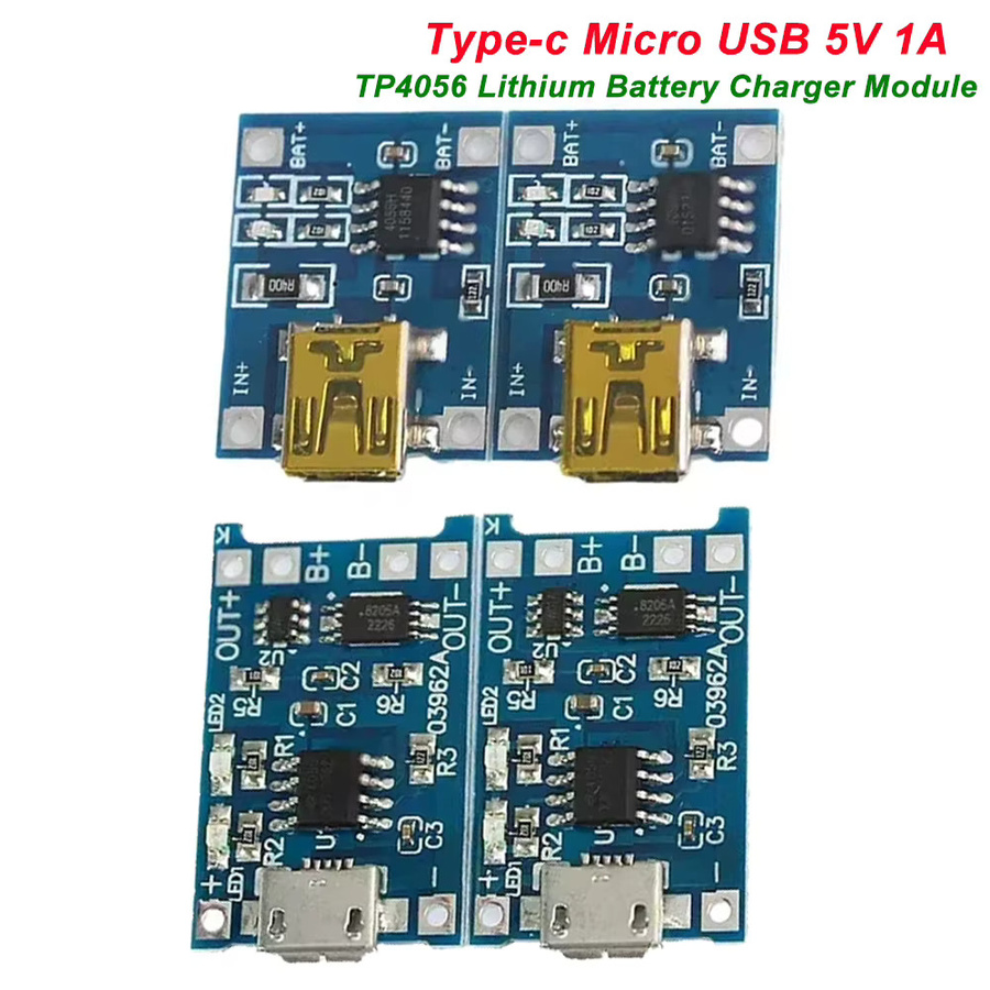 TP4056 Lithium-Batterie Ladegerät Modul mit Schutzfunktion und Dual-Anschluss Typ-C und Micro USB, 5V 1A, Blau - Bild 2