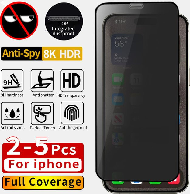 Apple Privacy Anti-Spy Schutzfolie aus Glas für iPhone 16 15 14 13 12 11 Pro Max Mini Xr Xs (2-5 Stück) - Bild 1