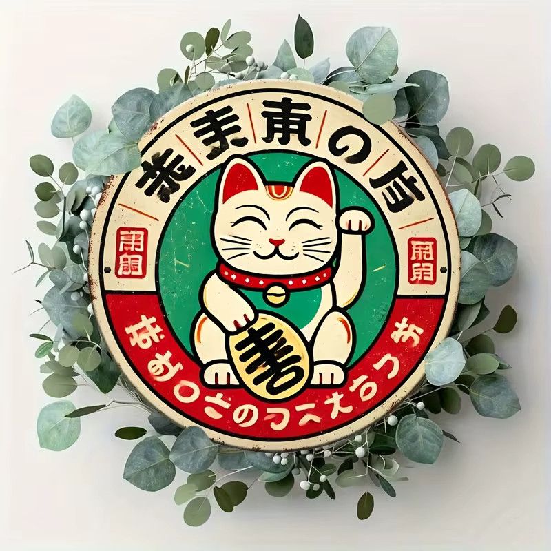 Potdemiel Vintage Maneki Neko Wanddekoration aus Aluminium, rund, Multicolor, Durchmesser: 20,3 cm - Bild 4
