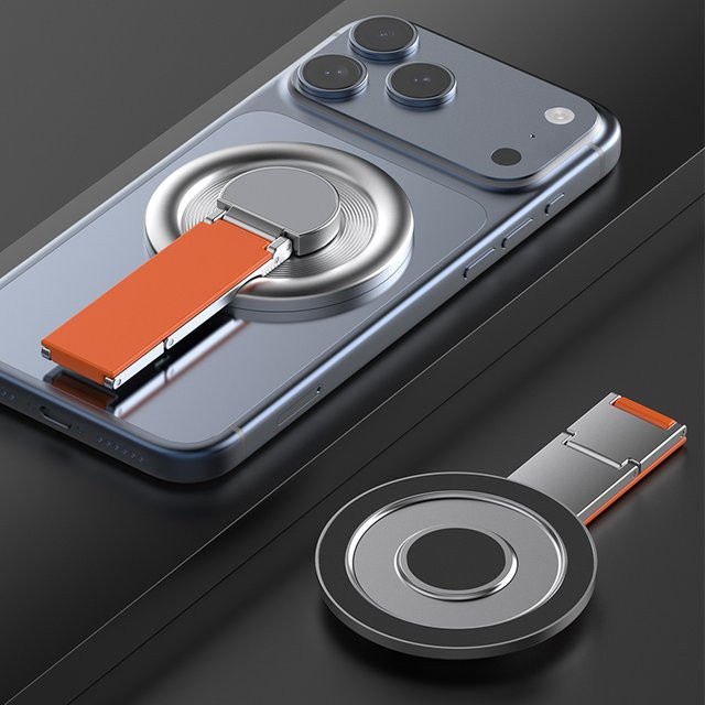 Magnetischer Telefonhalter mit 360-Grad-Drehung und Fingerringständer für iPhone und Samsung in Orange - Bild 1