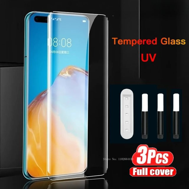 3er-Pack UV-gehärtetes Glas Display-Schutzfolie für Honor X9a X9b X9c 50 70 90 400 Pro 200 Pro 100 Pro in Transparent mit voller Abdeckung und Kleber-Aushärtung - Bild 1