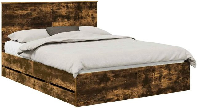 vidaXL Bettrahmen aus Holz in Farbe Geräucherte Eiche mit Schubladen, B/T/H: 150 x 200 cm - Bild 1