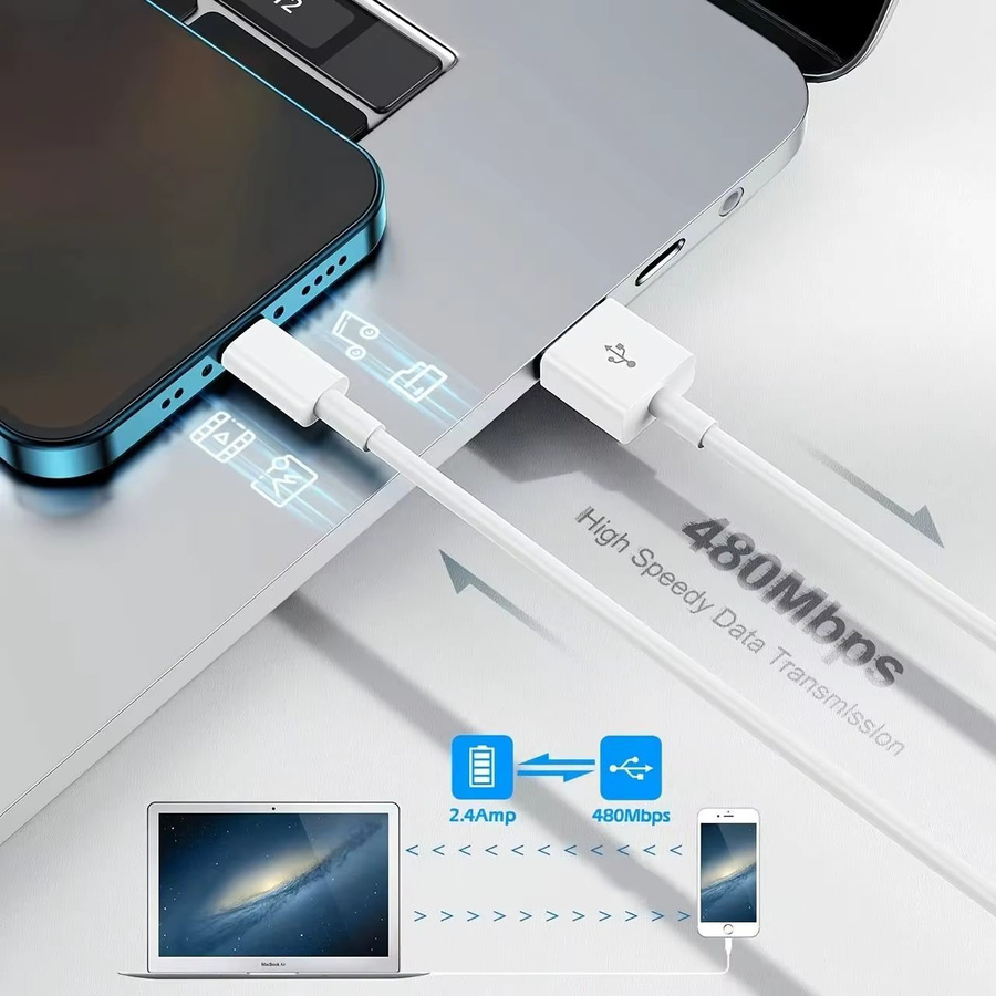 LAIHONEN Lightning-zu-USB-Schnellladekabel 12W 2,4A für iPhone in Weiß - Bild 4