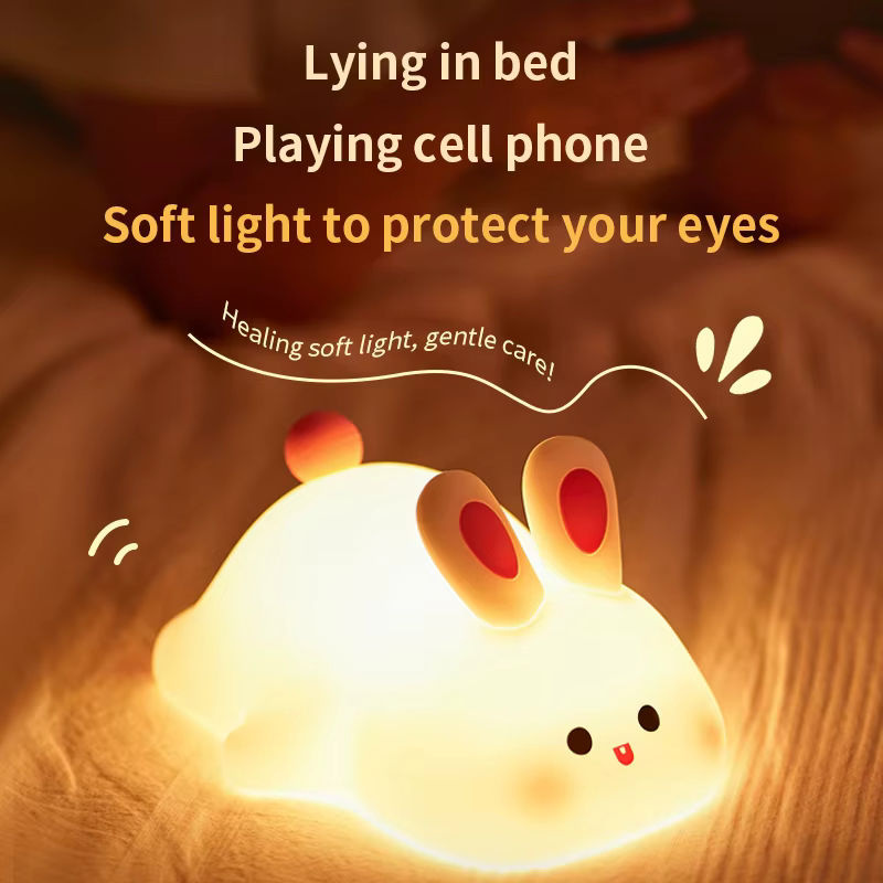 ATcomm LED Kaninchen Nachtlampe aus Silikon in Weiß mit USB-Aufladung und Timer für Kinder - Bild 6