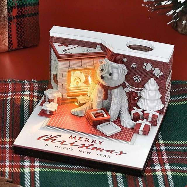 Zeitstück Schreibtischkalender 2027 mit LED-Licht und 3D Papier-Schnitzkunst von Invech - Bild 1
