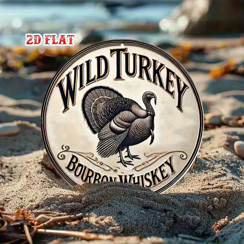 Rundes Metalldesign Wild Turkey Rustikales Wandbild aus Aluminium von Potdemiel, Durchmesser: 20 cm, Mehrfarbig - Bild 4
