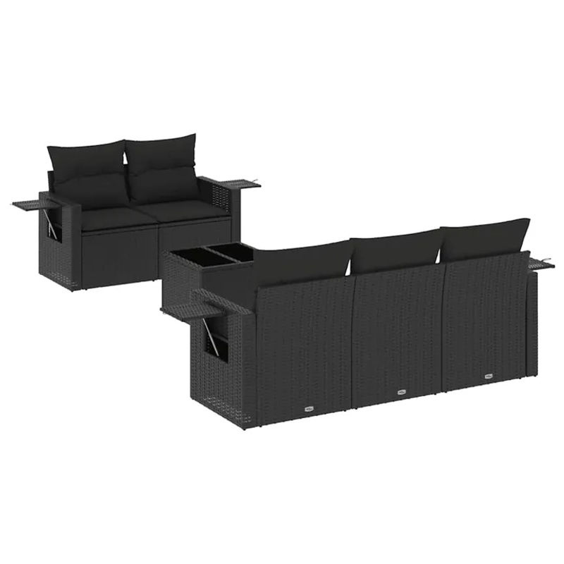 vidaXL 6-teilige Garten-Sofagarnitur aus Poly-Rattan in Schwarz mit Kissen und Gartentisch - Bild 2