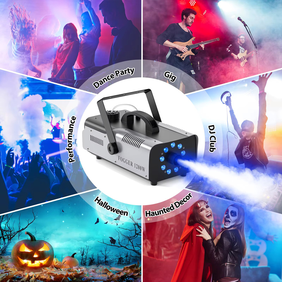 U'King Nebelmaschine 1200W mit 9 LED RGB Farbwerfer und Fernbedienung, Schwarz - Bild 4