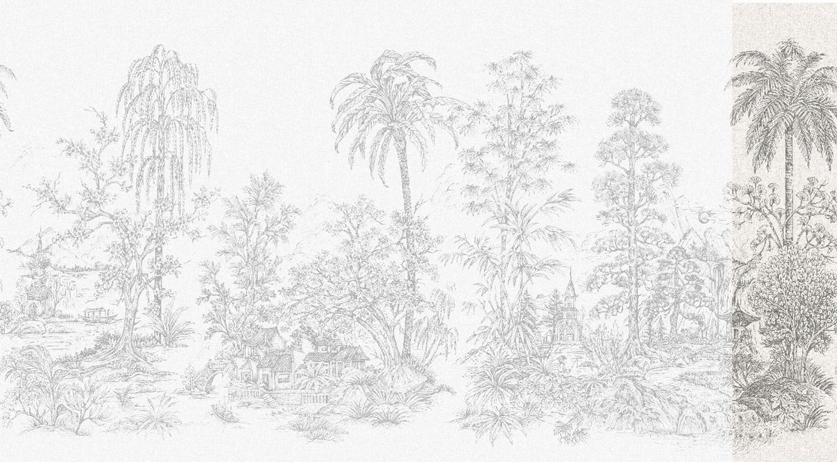 Jannelli & Volpi Mural Mandalay Wandgestaltung Floral in White Black - Bild 1
