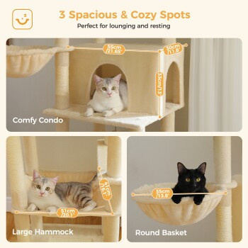 Pawz Road Kratzbaum für Katzen in Beige mit Höhle und Hängematte, Höhe: 186 cm - Bild 2