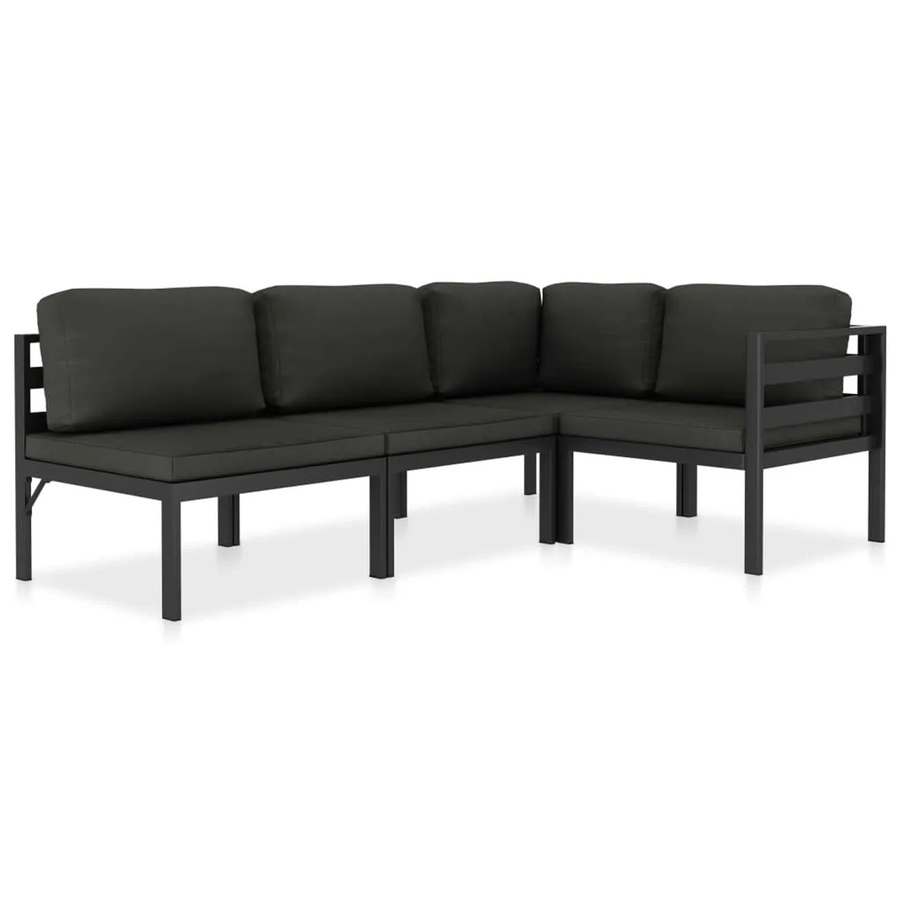 vidaXL 4-tlg Garten-Lounge-Set L-Form aus Aluminium in Anthrazit mit Polstern und Kissen - Bild 2