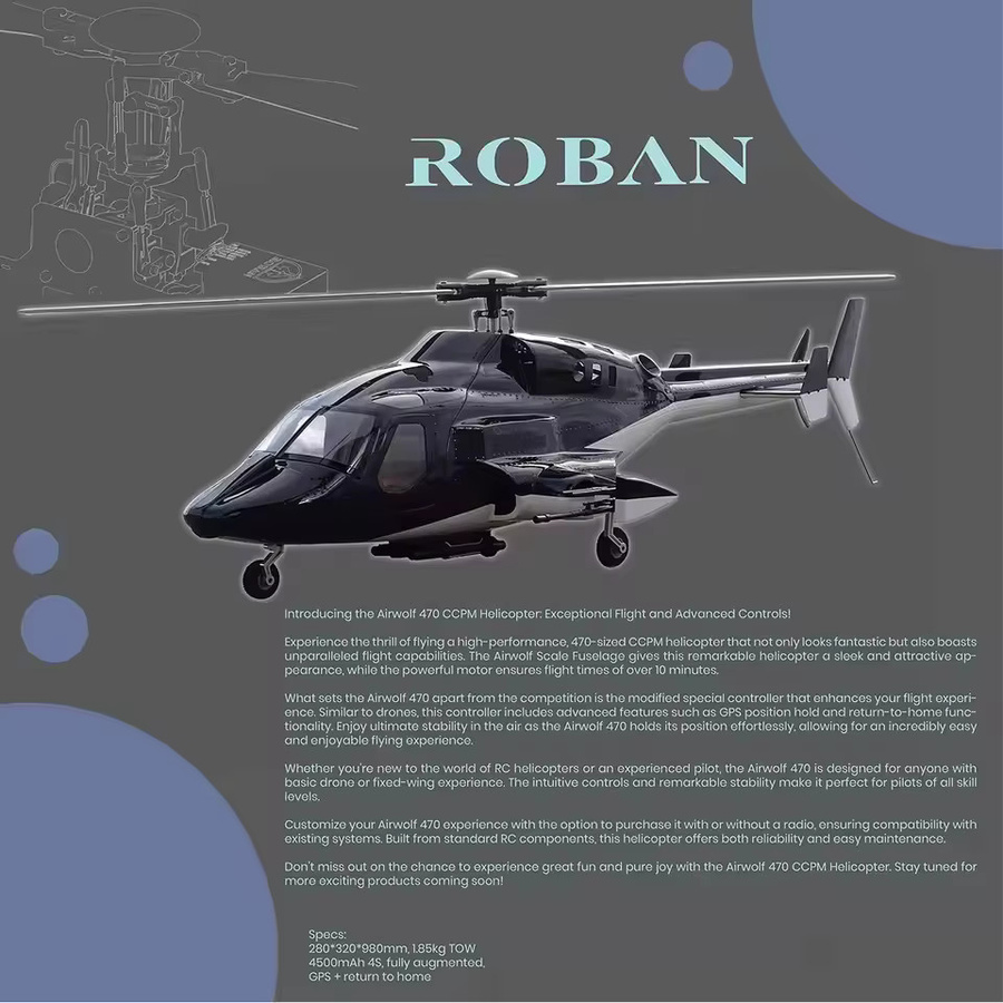 ROBAN Airwolf-Hubschrauber, RC-Modell, 470-Größe, RTF, mit LED-Navigationslichtern - Bild 4