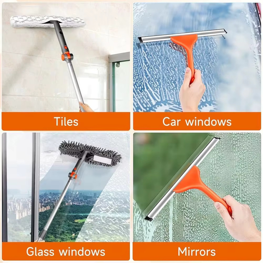 Untior 2-in-1 Fensterreiniger-Set mit Teleskopstange und Mikrofasertuch in Blau - Bild 3