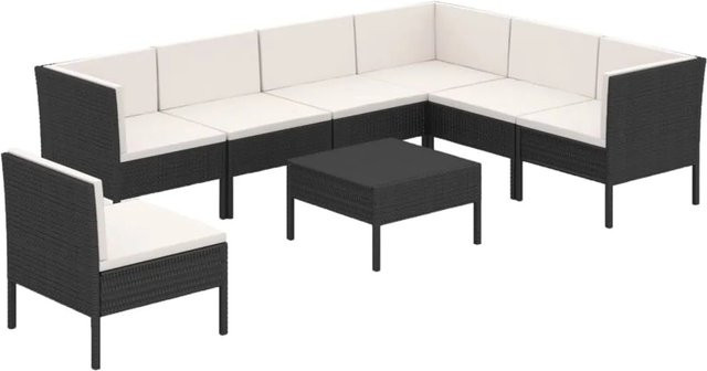 vidaXL 8-tlg Garten-Lounge-Set Modell 47 aus Poly Rattan in Schwarz mit Polstern und pulverbeschichtetem Stahlgestell - Bild 1
