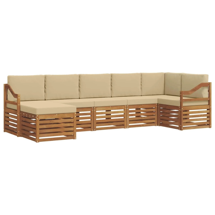 vidaXL Sofagarnitur 7-teilig aus Massivholz Akazie in Natur und Beige mit L-Form und Latten-Design - Bild 2