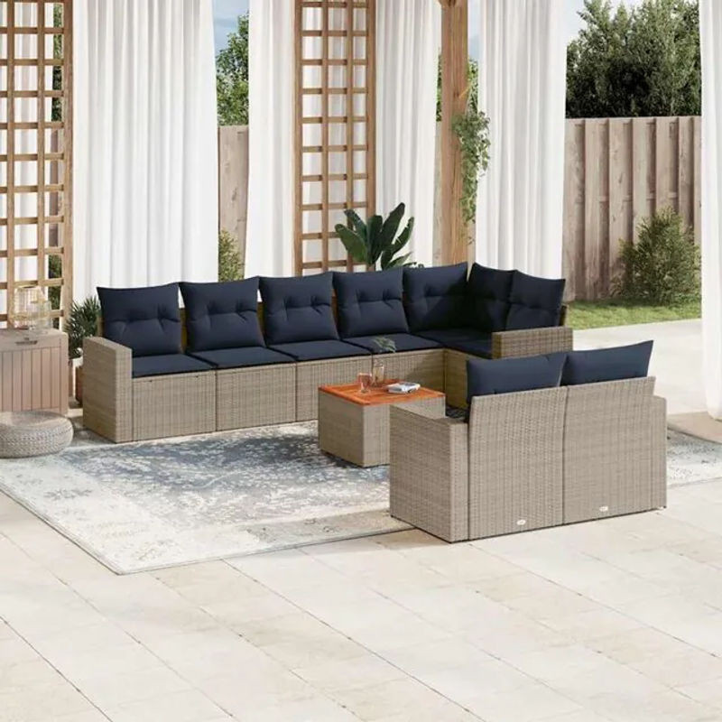 9-tlg. Garten-Sofagarnitur mit Kissen aus Polyrattan in Grau von Vidaxl - Bild 1