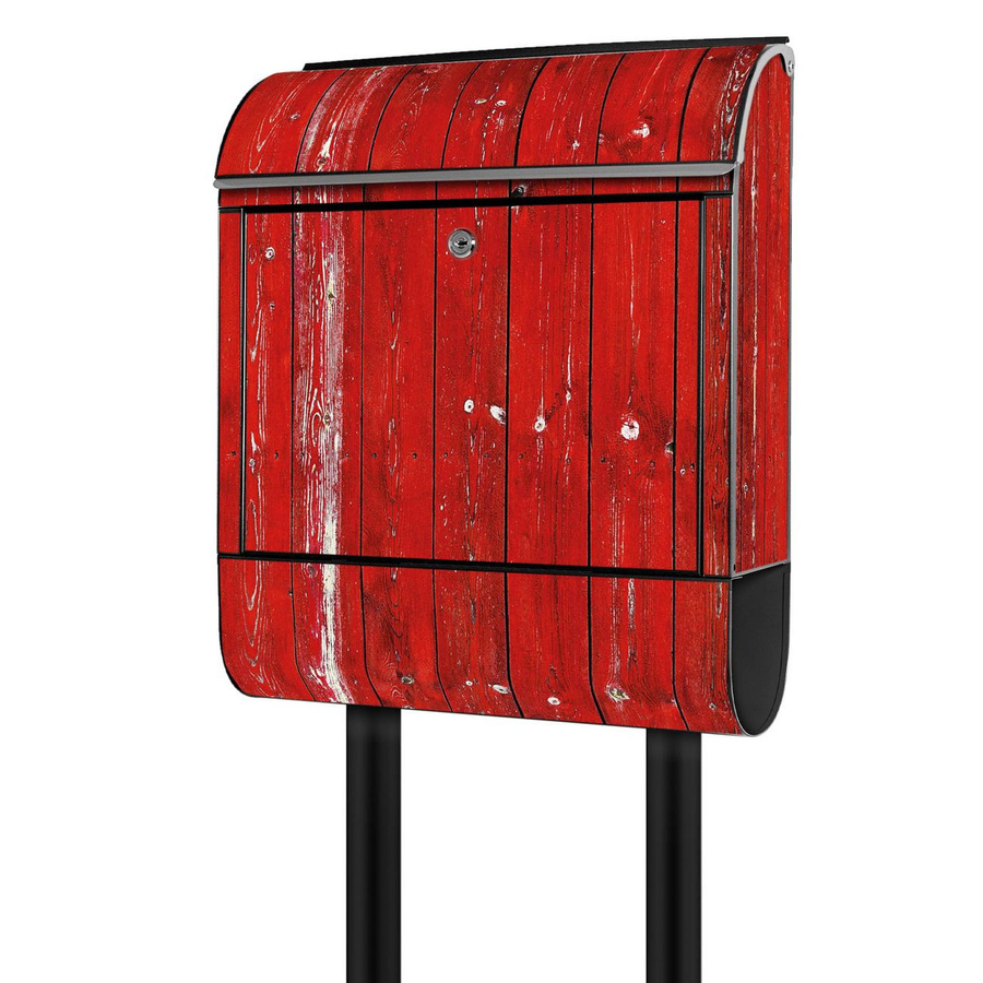 banjado Postkasten mit Standfuß und Zeitungsfach in Rot mit Motiv aus pulverbeschichtetem Stahl, B/T/H: 38 x 16 x 161,5 cm - Bild 1
