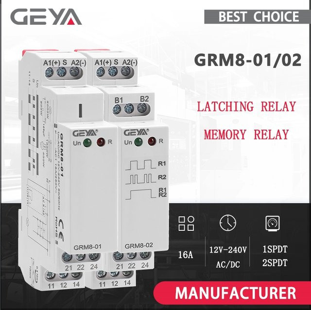 GEYA GRM8 Elektronisches Rast-Relais für DIN-Schiene, Impuls- und Speicherrelais, SPDT 16A, AC230V oder AC/DC 12-240V, Weiß - Bild 1