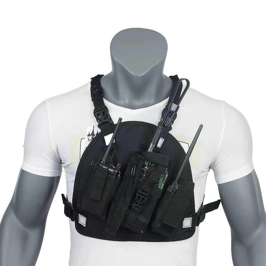 Baofeng Doppel-Funkgerät Schulterholster Brustgurt-Weste Rig in Schwarz - Bild 4