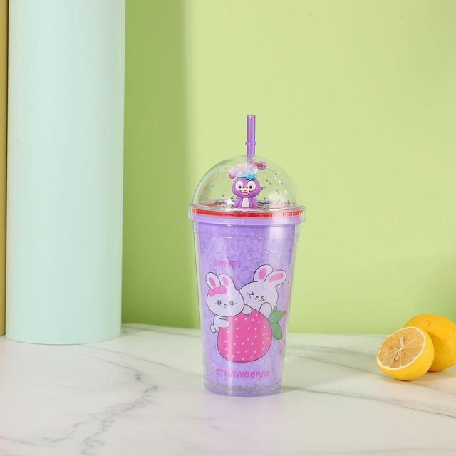 Binchi Outdoor Equipment Trinkbecher aus Kunststoff mit Bunny-Puppen-Design und Micro-Landschaft-Motiv, Weiß, 450 ml - Bild 1