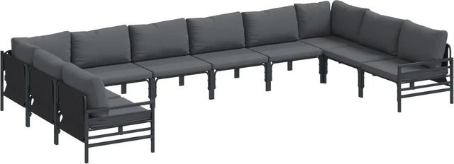 vidaXL Garten-Sofa-Set 10-teilig aus pulverbeschichtetem Stahl in Anthrazit mit Polstern - Bild 1